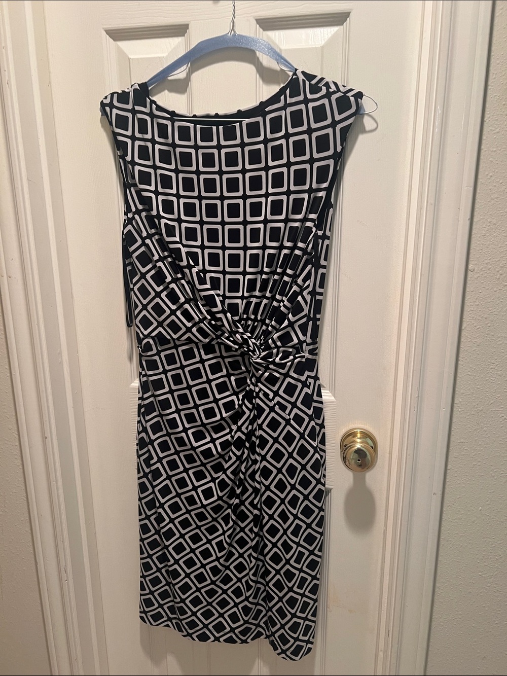 Ralph Lauren Black and White Geometric Knot-Front Dress